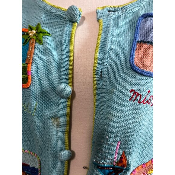 Vintage Oversized Vacation Fun Knit Cardigan Sweater Sz L Womens by Ashlyn Kate - Picture 9 of 11